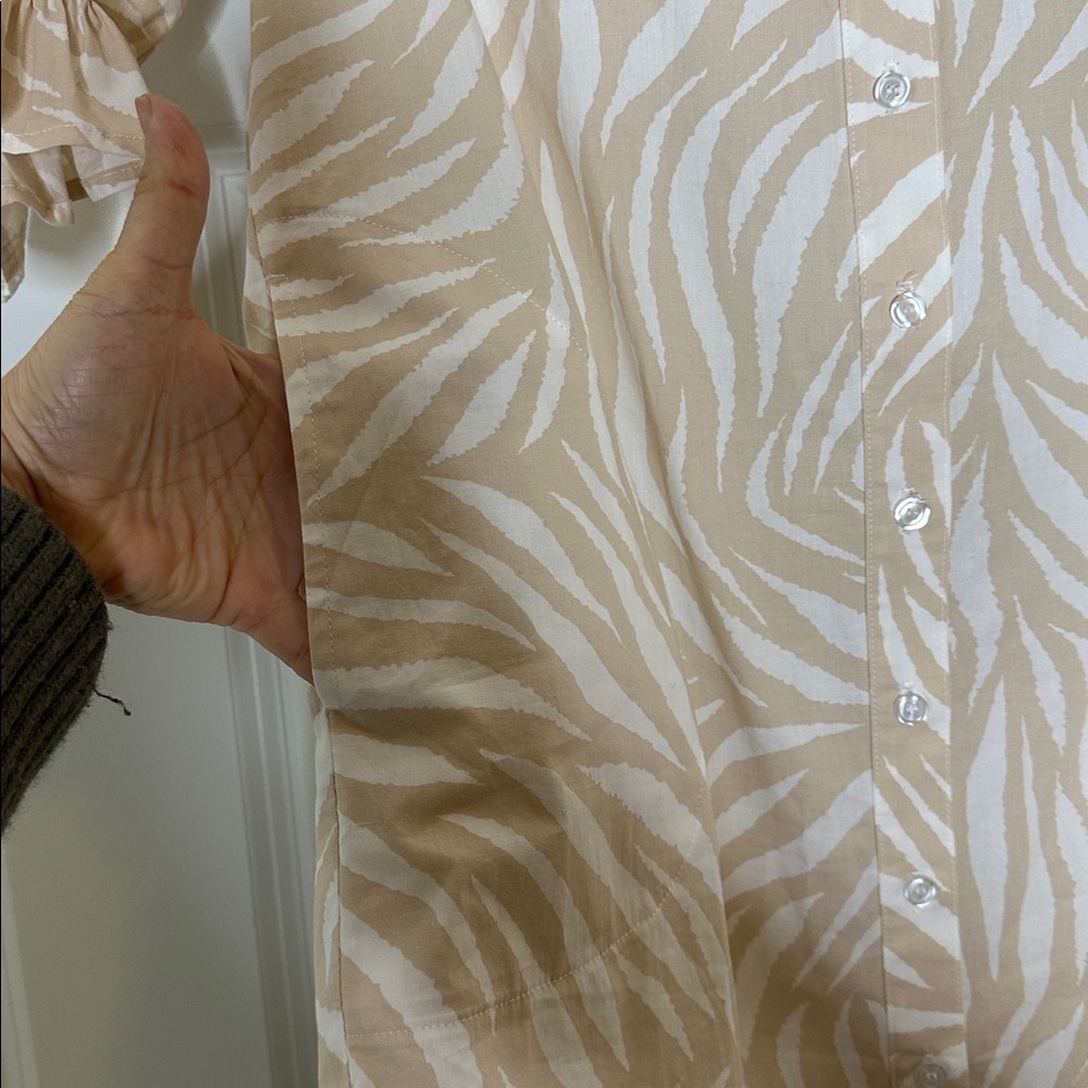 Finley Cream Miller Zebra Print Button-Up Shirt Dress, Size Small - Picture 5 of 6